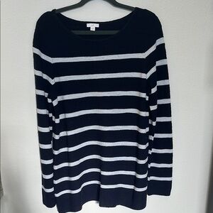 J. Jill Navy Stripe Cotton Knit Sweater | Nautical Coastal Terry | Size M